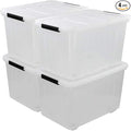70 L Clear Plastic Large Storage Box with Wheels, Set of 4 LargeLatch Plastic Box for Storage