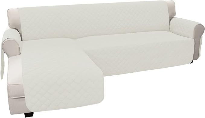 Easy-Going Sofa Slipcover L Shape Sofa Cover Sectional Couch Cover Chaise Cover Reversible Furniture Protector for Pets Kids Children Dog Cat (Large, Ivory/Ivory)
