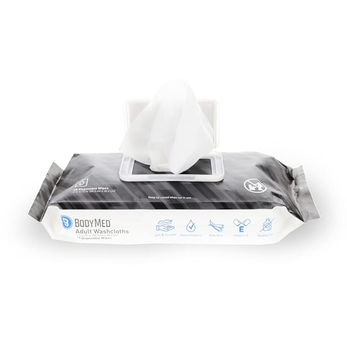 BodyMed Adult Disposable Incontinence Wipes, 48 Wipes/Pack (1-Pack) - Pre-Moistened & Hypoallergenic Washcloths Formulated with Vitamin E & Aloe Vera