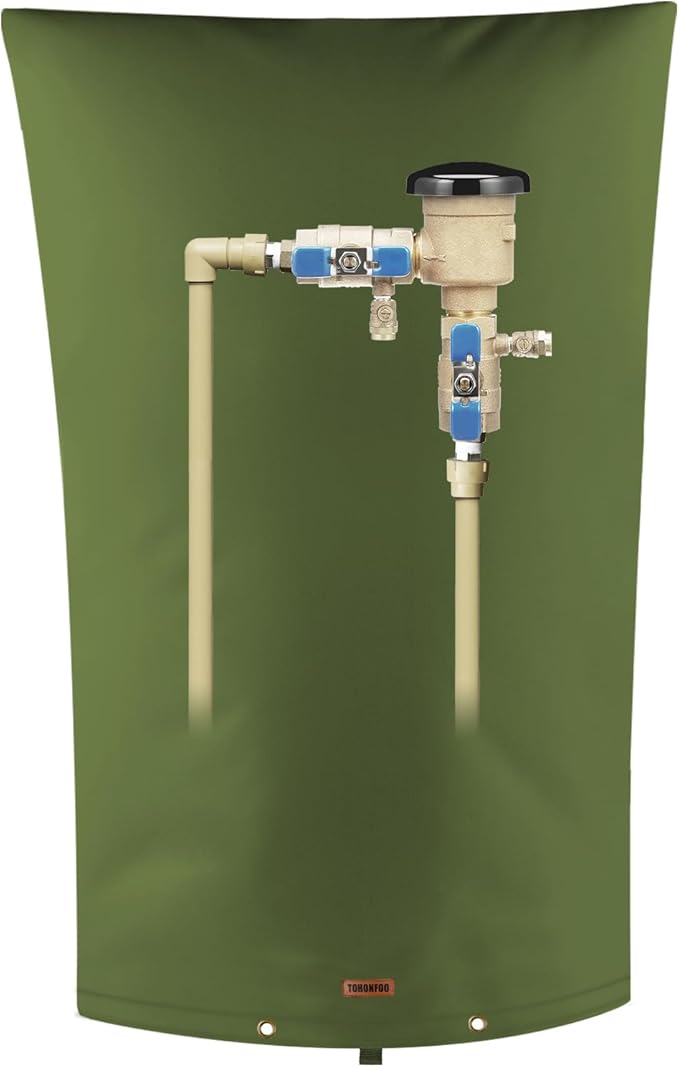 TOHONFOO Backflow Preventer Pipe Insulation Cover (5°F) - Irrigation Sprinkler Valve Insulated Pouch - Water Well Pump Cover - Sturdy 5 Layers for Winter Freeze Protection, 22" W x 34" H, Green