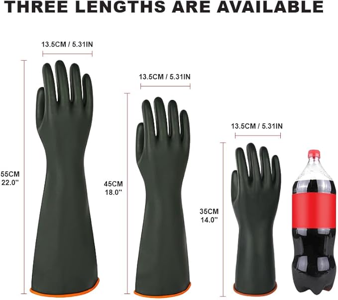 North Tower Heavy-Duty Latex Chemical Resistant Gloves - Reusable Long Rubber Dishwashing Gloves with Forearm Protection for Men - Waterproof, Industrial Safety Gear,18“，1 Pair