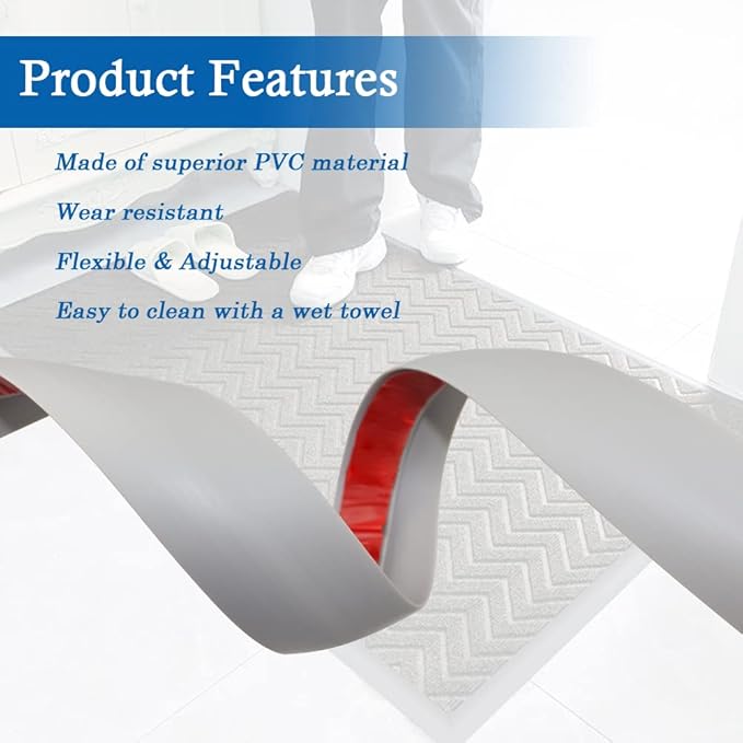 Floor Transition Strip Self Adhesive Carpet & Flooring Transitions Edging Trim Strip PVC Threshold Transitions Suitable for Threshold Height Less Than 5mm (10Ft, Gray)