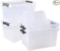 4 Pack 22 L Clear Plastic Storage Box with Wheels, Latch Storage Bin with Lid