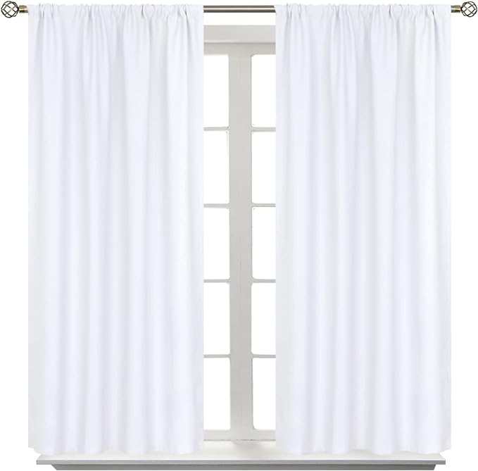 BGment White Curtains 54 Inches Length for Short Window - Rod Pocket Thermal Insulated Window Treatment Curtains for Kitchen Bedroom, 2 Panels, Pure White, 42 x 54 Inch