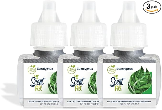 Scent Fill 100% Natural Eucalyptus Plug in Air Freshener, Scented Oil Refills, 3 Refills