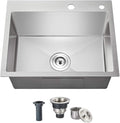 20x16x9 Inch Drop in Kitchen Sink, Handmade 304 Stainless Steel Single Bowl with 2 Holes, R10 Tight Radius, Topmount Installation, for Modern Kitchen/RV Sink, Brushed