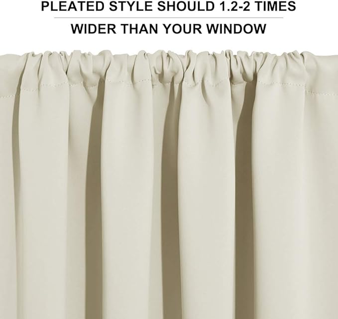 RYB HOME Beige Short Curtains Blackout, 45 inch Durable Cafe Curtains Room Darkening Window Drapes Privacy Protection for Basement Closet Kithen, W29 x L45 inch, 2 Panels