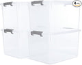 Citylife 32 QT Plastic Storage Bins with Latching Lids Stackable Storage Containers for Organizing Large Clear Storage Box for Garage, Closet, Kitchen, 4 Packs