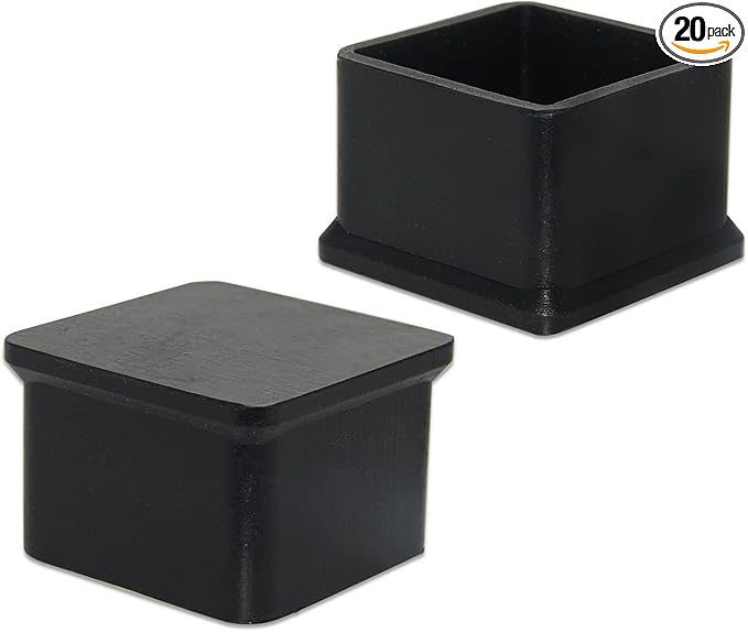 Flyshop Durable Non-Marking Silicone Chair Leg Caps Tips Floor Protectors Square Furniture Table Leg Covers, 20pcs, Black, 50 mm x 50 mm, 2" x 2"