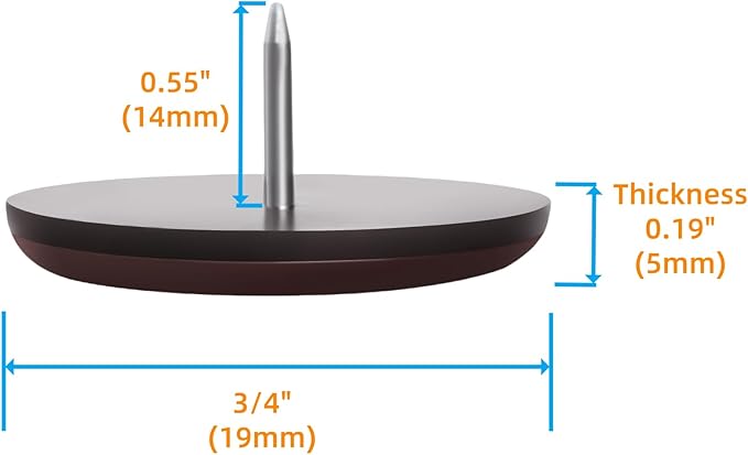 Furniture Glides Sliders-Furnigear PTFE (Teflon) Chair Leg Movers Sliders for Carpet Surface - Move Your Furniture Easy & Safely - Floor Protector (3/4" Nail, Brown-40pack, not for Wood Floors)