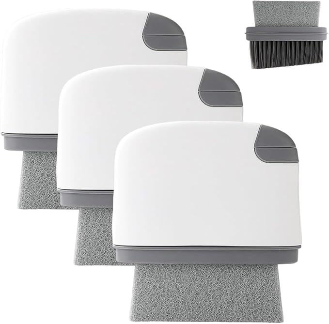 2 in 1 Groove Cleaning Brush, Upgraded Crevice Cleaning Brush & Magic Window Track Cleaner for Sliding Door Tracks, Window Sills, Tile Lines, Car Vents, Kitchen and Bathroom Tight Spaces (3PC)