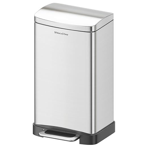30 Liter/8 Gallon Step Trash Can with Inner Liner,Large Step Trash Bin with Silent Close Lid,Fingerprint Resistant Finish(Brushed Gray)