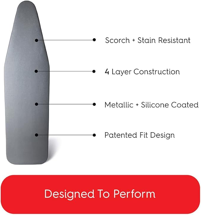 TIVIT Ironing Board Cover 13 x 30, Made in Italy. Pro Grip Pad Covers w/3 Fastener Straps & Pull Bungee Cord - Durable Scorch & Stain Resistant Padded Layers, Heat Reflective AlumiTek PRO Top Coat