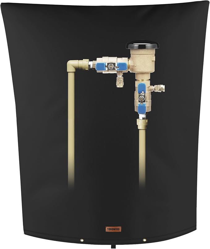 TOHONFOO Backflow Preventer Pipe Insulation Cover (5°F) - Irrigation Sprinkler Valve Insulated Pouch - Water Well Pump Cover - Sturdy 5 Layers for Winter Freeze Protection, 28" W x 36" H, Black