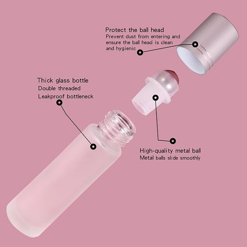 12 Pack Essential Oil Roller Bottles,10ml 0.34oz Empty Frosted Glass Roller Bottles with Stainless Steel Roller Balls and Caps Refillable Container for Perfume Roll on Bottles (12 Pack Silver Caps)