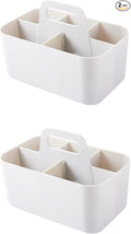 Feadily (2 Pack Plastic Shower Caddy Portable, Portable Basket with Handle Storage Organizer, Stackable 5 Compartments, 9.76" x 6" x 6.7", White