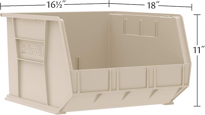Akro-Mils 30270 AkroBins Plastic Storage Bins, Space-Saving Stackable Bins for Garage, Pantry, Craft Organization, 18-Inch x 16-Inch x 11-Inch, Yellow, 3-Pack