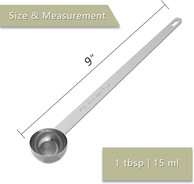 2PCS 1 Tablespoon Coffee Scoop, 9" Long Handle Measuring Spoon, One tbsp (15 ml) Stainless Steel Scooper