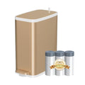 Champagne Gold Bathroom Trash Can with Lid Soft Close,1.6 Gallon Slim Garbage can,Small Metal Step Wastebasket for Office, Bedroom, Toilet, Live Room