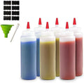 6-Pack Condiment Squeeze Bottles for Sauces - Includes Funnel, Erasable Marker & Reusable Labels, Perfect for Salad Dressings, Liquids, and Ketchup, Durable Plastic 16 oz Bottles