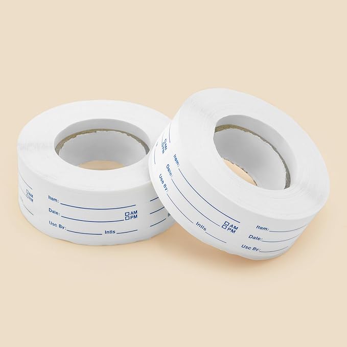 QWORK Dissolvable Food Labels (1000pcs) - 2 Rolls Removable Labels for Food Containers, Freezer Labels, Writeable Date Labels