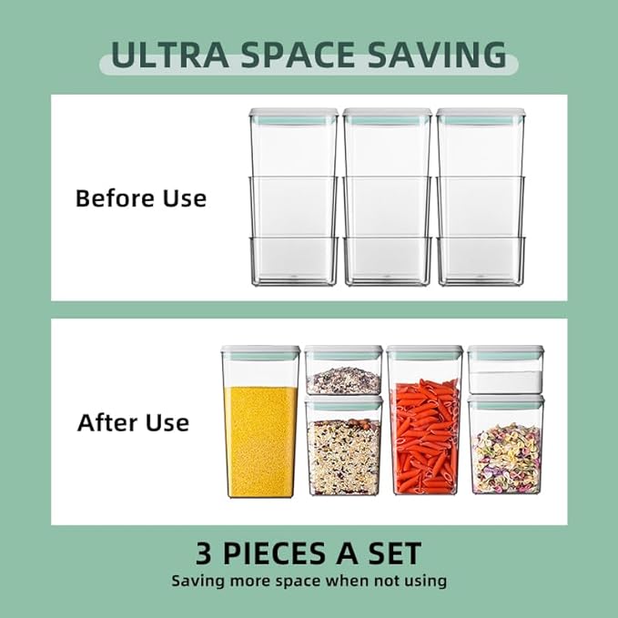 Ankou Airtight Food Storage Container Sets with Lids 6Pcs Pop Containers for Kitchen Pantry Organization BPA-Free Stackable Kitchen Storage Containers for Cereal Flour Sugar (0.5, 1.2, 1.8qt)*2