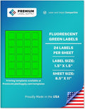 Premium Label Supply Bright Neon Color Fluorescent Sticker Labels - 1.5" x 1.5" Square Labels - (Fluorescent Green, 600 Labels)