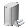 KUK Slim Bathroom Trash Can with Lid, 1.6 Gal / 6L Stainless Steel Small Garbage Bin with Detachable Inner Bucket, Step Pedal, Silent Close, Wastebasket for Toilet, Bedroom, Home, Office (Silver)