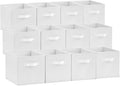 Lifewit 12 Packs Storage Cubes, 11 Inch Cube Storage Bins, Foldable Decorative Fabric Storage Baskets for Organizing Home Organizers with Handles for Shelves, Closet, White
