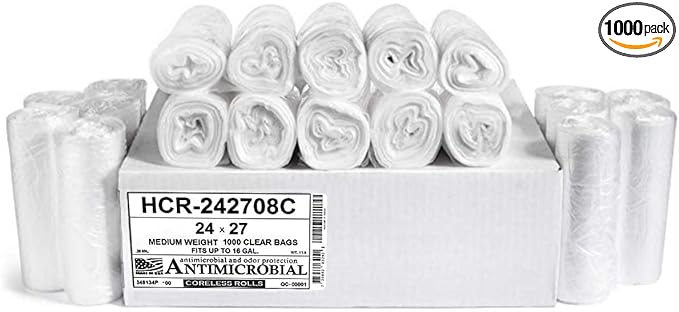 Aluf Plastics High Density Trash Bags, 12 Gallon, 1000 Count, 8 Micron (eq), 24" x 27", Clear, for Bathroom, Office, Industrial, Commercial, Janitorial, Municipal, Recycling