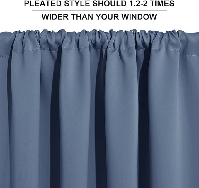 RYB HOME Blackout Closet Curtains - Thermal Insulated Noise Reducing Energy Efficiency Small Window Decor for Kitchen Bedroom Bathroom, 42 inches Wide x 54 inches Long, Stone Blue, 1 Pair