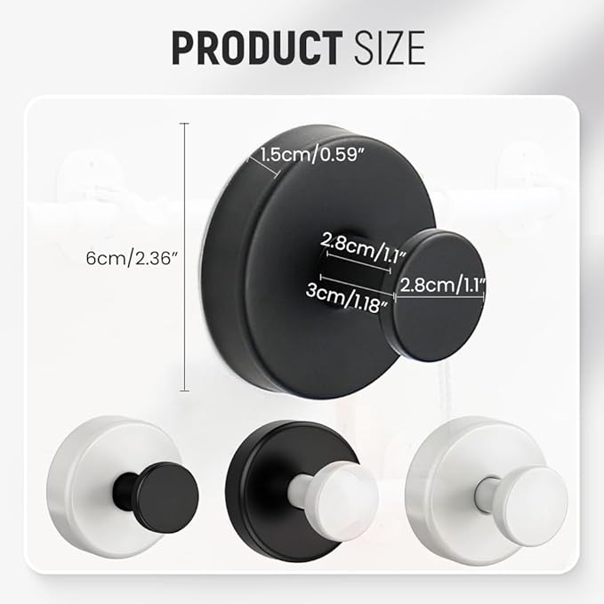 Suction Cup Hooks for Wreaths, 2025 New No Drill Suction Cup Hooks on Glass, Wreath Hanger for Front Door, Rustproof Hook Holder Towel Hook for Window Bathroom Mirrors Tile (4, Black)