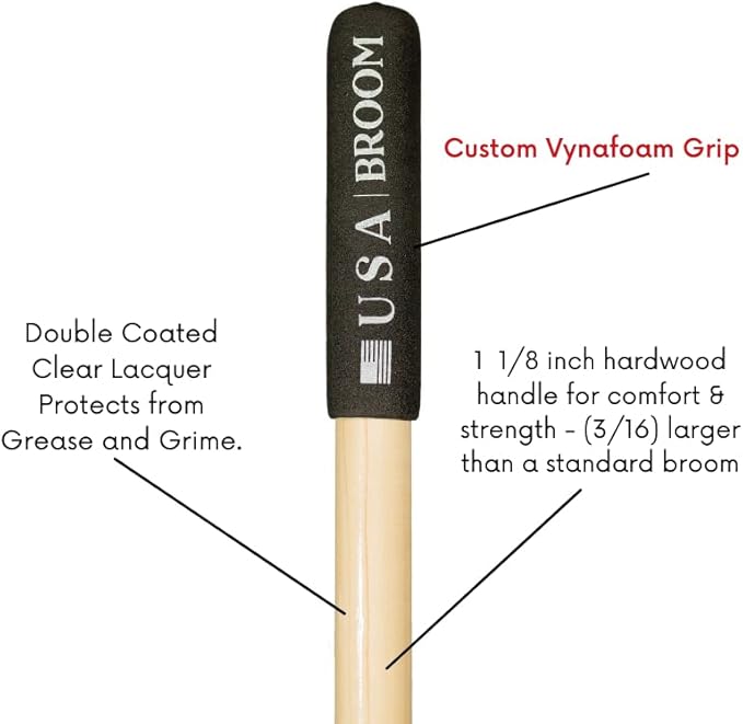 36" Soft/Fine Sweep Indoor Push Broom with 60" Handle. Ideal for Epoxy & Polished Floors. Durable American Made Steel Brackets-All Stainless Steel Hardware. No Plastic. 100% Made in The USA.