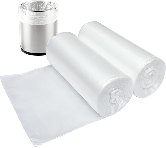 2 Gallon Small Plastic Trash Bags, 7.5 Liters Clear Wastebasket Liners Garbage Bags for Home, Office, Bathroom, 100 Counts