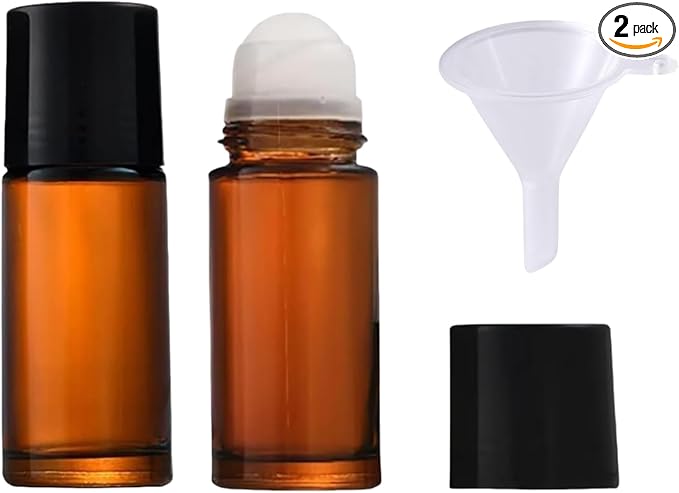 2Pcs Brown Glass Essential Oil Roller Bottles Refillable Roll on Bottles Empty Deodorant Bottle Containers Rollerball Beauty Personal Care Fragrance Cosmetics Tools (50ML)