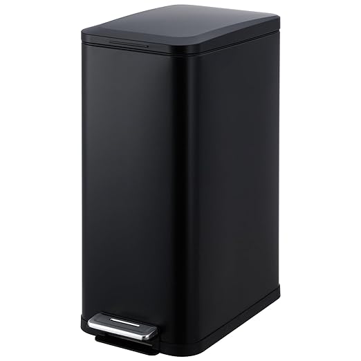 Garvee 13 Gallon Kitchen Trash Can, Stainless Steel Step Garbage Bin with Soft-Close Lid & Removable Bucket, Fingerprint Proof, Slim for Narrow Spaces, Bathroom or Office (Black+Silver, 13 Gallon)