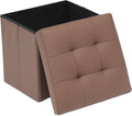 Athena Collection 15" Storage Ottoman Bench Folding Bench with 40L Hidden Storage, Small Cube Ottoman PU Leather Foot Rest Stool Chest with Flipping Lid for Living Room, Bedroom, Entryway, Brown