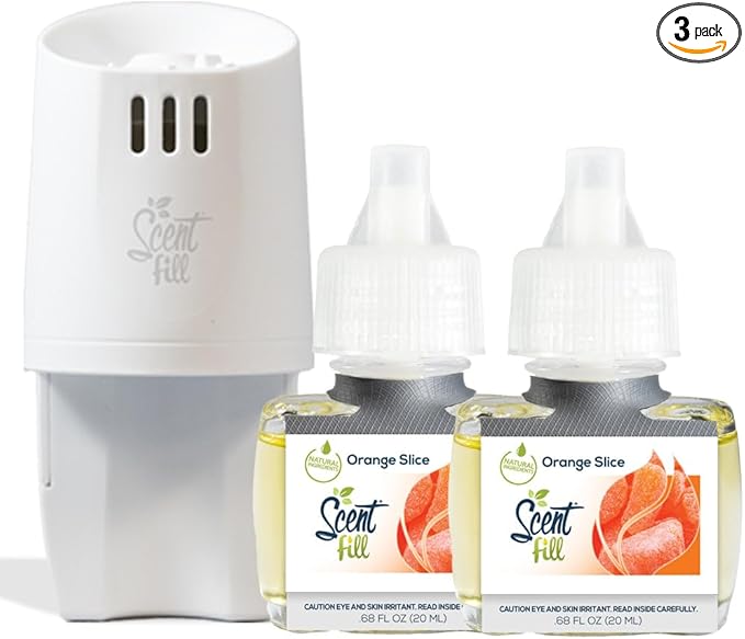 Scent Fill Orange Slice Plug in Air Freshener, Scented Oil Refills, 2 Refills + Diffuser