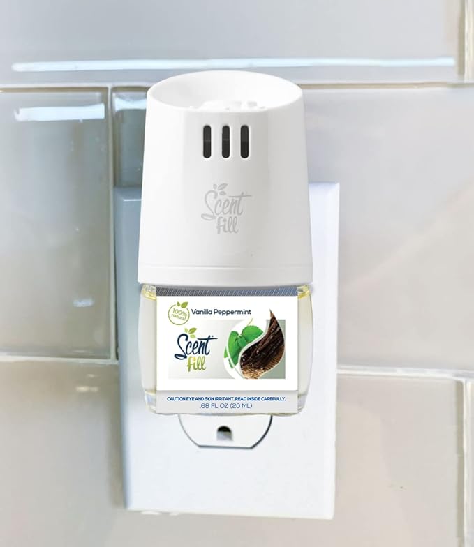 Scent Fill 100% Natural Vanilla Peppermint Plug in Air Freshener, Scented Oil Refills, 3 Refills