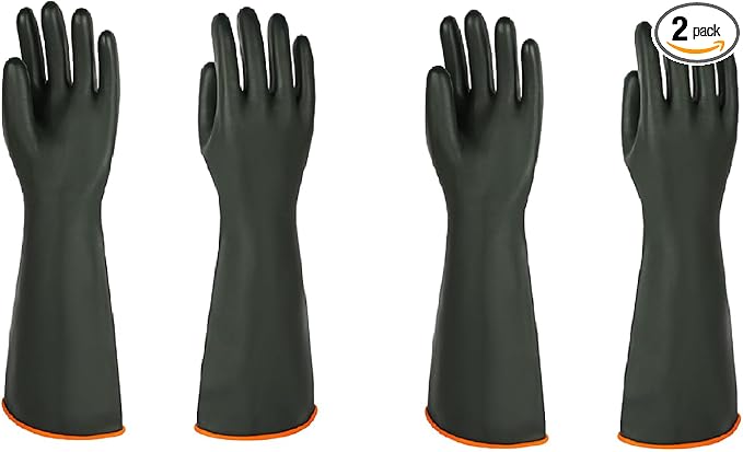 North Tower Heavy-Duty Latex Chemical Resistant Gloves - Reusable Long Rubber Dishwashing Gloves with Forearm Protection for Men - Waterproof, Industrial Safety Gear,18“，2 Pair