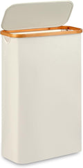 Slim Laundry Basket,Tall laundry Hamper with Lid,60L Hamper for Laundry,Dirty Cloth Hamper with Bamboo Handle for Toys,Towels, Clothes Organizing,Beige