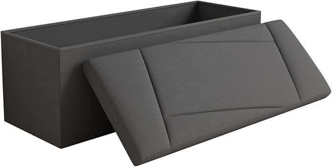 Ottoman with Storage, 43 Inches Folding Storage Ottoman Bench for Bedroom, End of Bed Bench, Entryway and Living Room, 43"x15"x15",Dark Gray