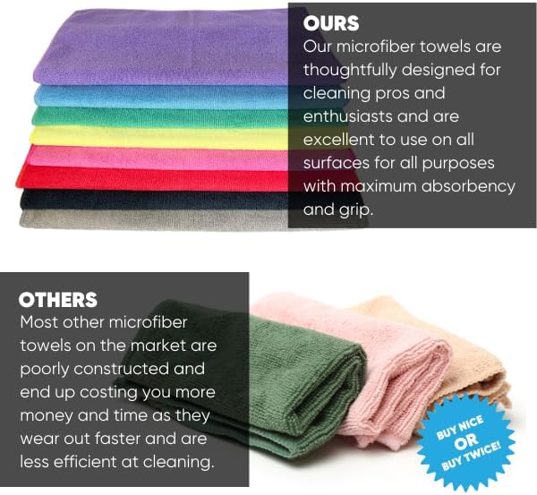 MW Pro Microfiber Cleaning Cloth | Purple | 12 Pack | 16” x 16” | All Purpose Microfiber Towels - Clean, Dust, Polish, Scrub, Absorbent