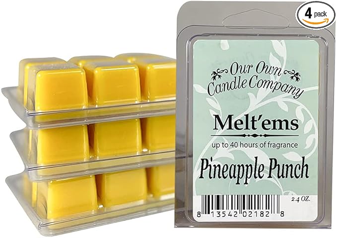 Our Own Candle Company Premium Wax Melt, Pineapple Punch, 6 Cubes, 2.4 oz (4 Pack)