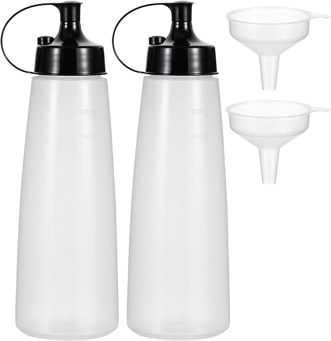 Condiment Squeeze Bottles Ketchup Dispenser 2PCS 16.9 oz Plastic Sauce Squirt Bottle with Cap Lids, Pancake Squirt Bottles for Sauces Liquids Mustard BBQ Dressing Pancake Art,Wide Mouth
