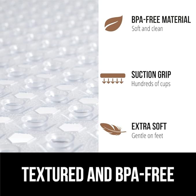 GORILLA GRIP Patented Square Shower Stall Mat, Small Bathtub Floor Mats for Stand Up Showers, Suction Cups and Drainage Holes, Machine Wash, Soft on Feet, Bathroom Accessories 21x21 Inch, 2 Pack Clear