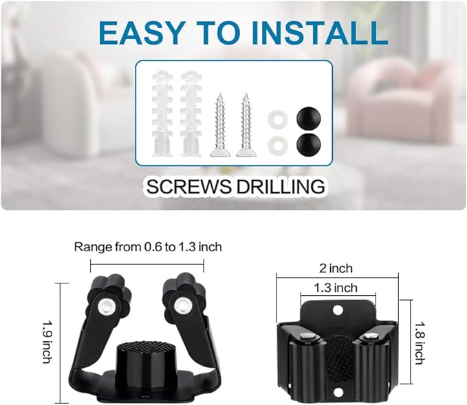 12PCS Broom and Mop Holder, Heavy Duty Garden Tool Organizer Rack Rake and Shovel Handle, Stainless Steel Mop Hanger. Wall Mounted with Screws.Matte Black