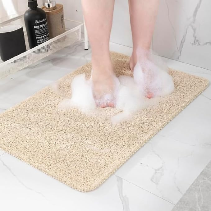 Non-Slip Bathtub Mat, 2 Pack Anti Slip Shower Mat, Fast Drying Bathtub Mats, Foot Scrubber Mat, Anti Slip Mat for Tub, Floor, Bathroom, Kitchen, Home, Hotel (Beige 24"×16"+24"×16")