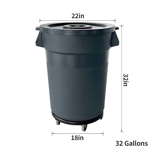 32 Gallon Outdoor Trash Can, Outdoor Trash Can with Lid and Removable Wheels, Rolling Garbage Can, Commercial Garbage Can Suitable for Restaurants, Backyards, and Garages. (1-Pack, 32 Gallon)