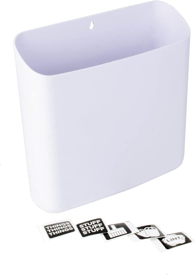 JS Jackson Supplies Large White Lint Bin with Magnetic Back, 9.5 x 9.5-Inch Durable Plastic, Slim Profile Space Saving Trash Bin for Laundry Room and Kitchen, Wall Mountable